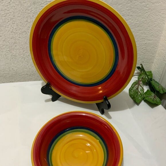 Set of 2 Royal Norfolk Mambo Stoneware 1 Dinner Plate 10 3/4" &1 soup bowl 7.5” - Picture 3 of 9